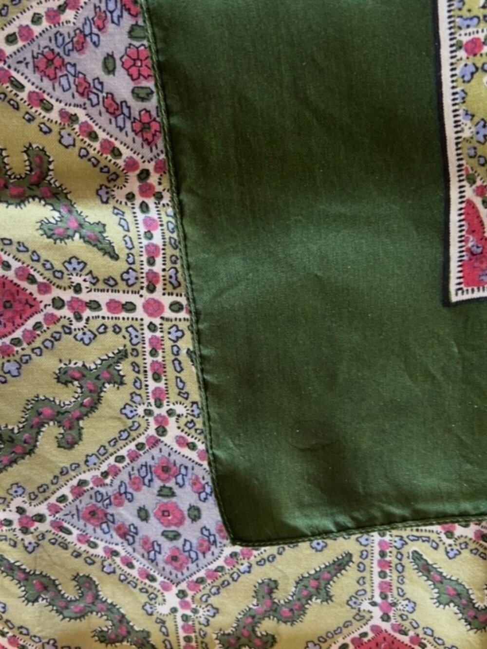 Vintage Liberty of London Green Border Silk Scarf - Picture 5 of 12